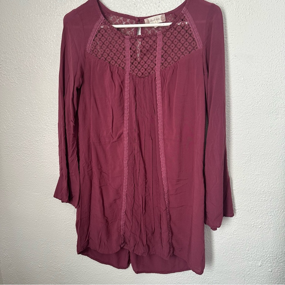 Altard State Small Burgundy Purple Mini Dress Long Top Flowy Crochet Boho Lace